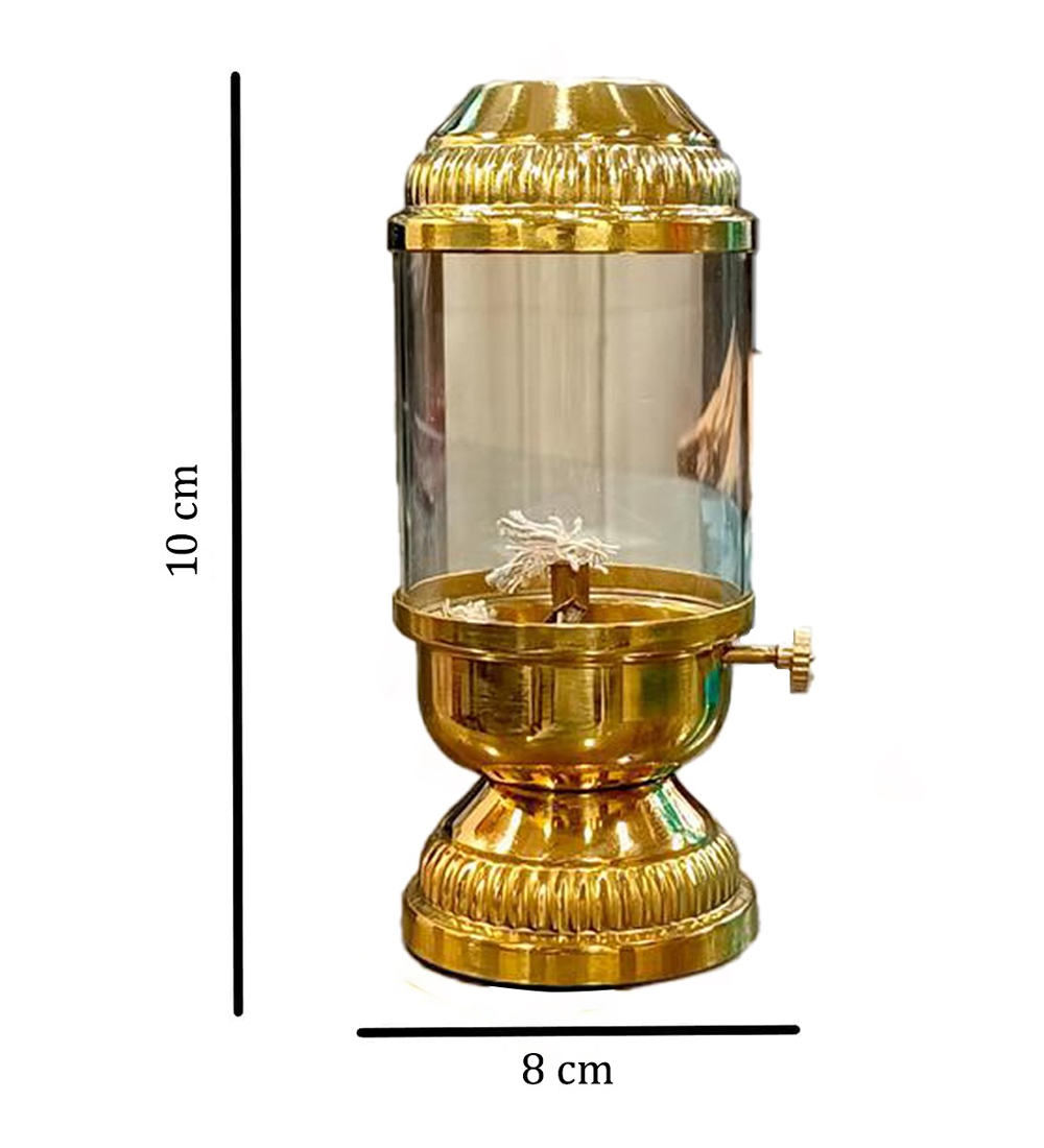 Brass Akhand Diya 250ml | Adjustable Wick & Glass Cover for Puja & Diwali (Height: 9.8 inch) - Image 2