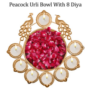 Brass Peacock 8 Diya Urli