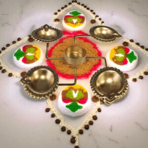 Brass Swastik Yantra with 4 Diyas3