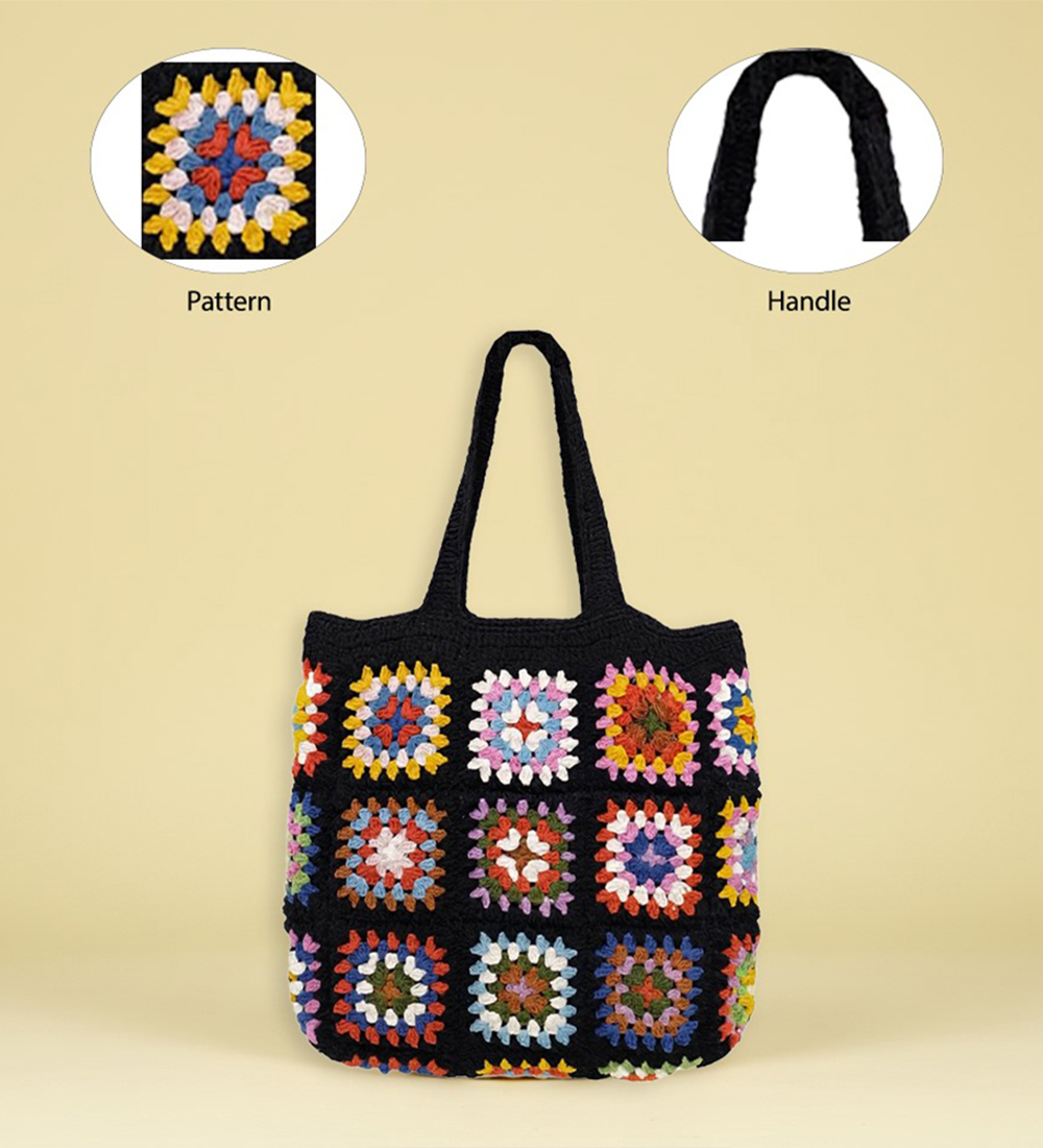 House n Goods Handcrafted Crochet Granny Square Tote Bag - Image 2