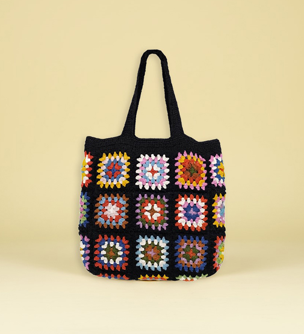 House n Goods Handcrafted Crochet Granny Square Tote Bag