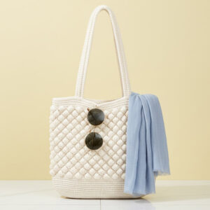 House n Goods Handmade Macramé Tote Bag – Cozy Knit Beach Bag