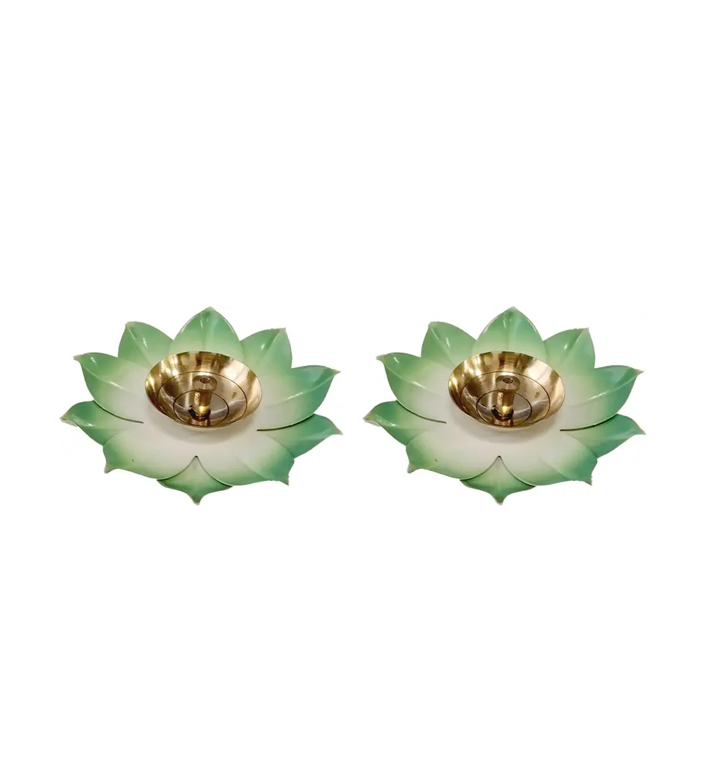 Lotus Blossom Decorative Brass Diya Set of 2 – Multicolor Festival Home Decor Lamp - Image 4