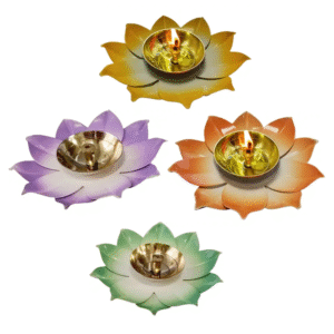 Lotus Blossom Decorative Brass Diya Set of 2 – Multicolor Festival Home Decor Lamp