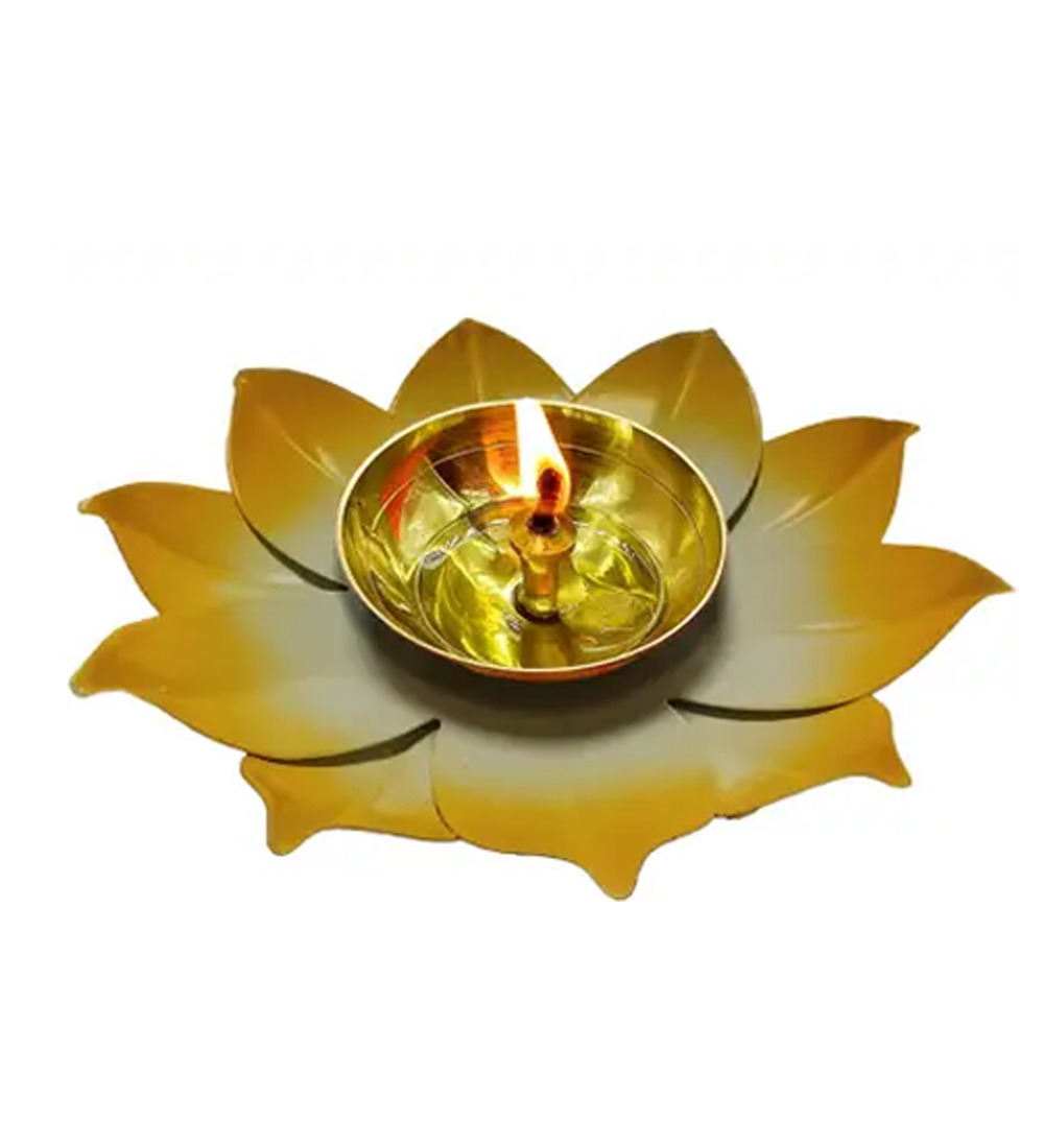 Lotus Blossom Decorative Brass Diya – Multicolor Festival Home Decor Lamp - Image 2