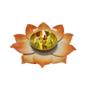 Lotus Blossom Decorative Brass Diya – Multicolor Festival Home Decor Lamp