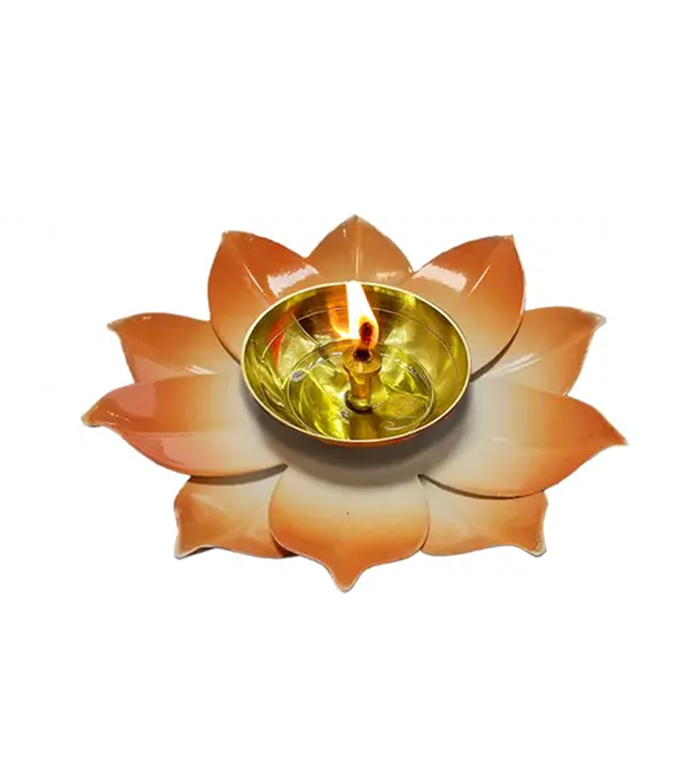 Lotus Blossom Decorative Brass Diya – Multicolor Festival Home Decor Lamp
