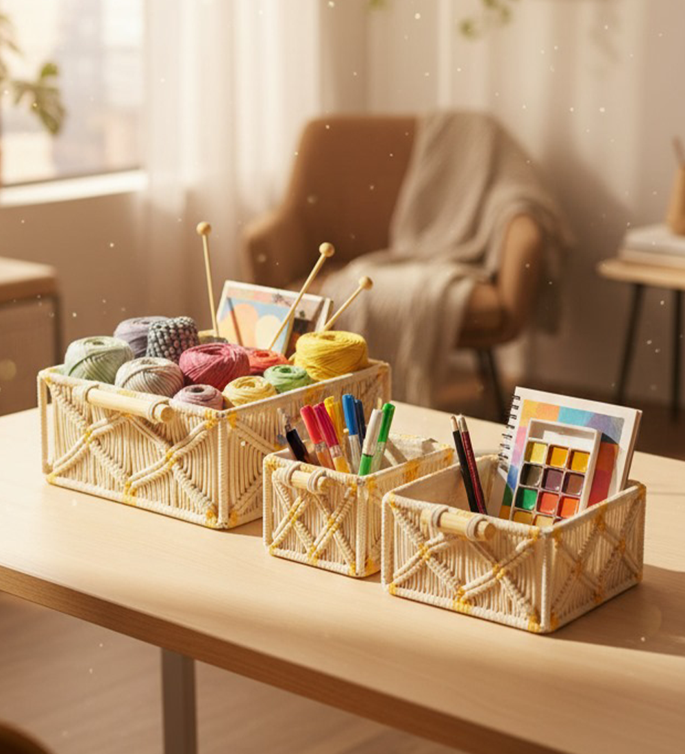 Handcrafted Macrame Basket Set of 3 | Cotton Storage & Home Organizer - Image 5