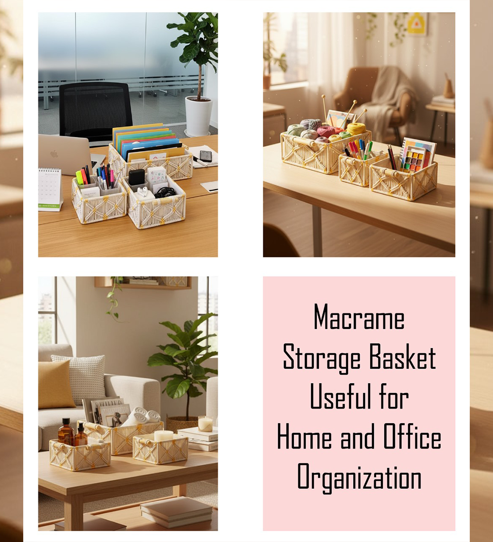 Handcrafted Macrame Basket Set of 3 | Cotton Storage & Home Organizer - Image 4