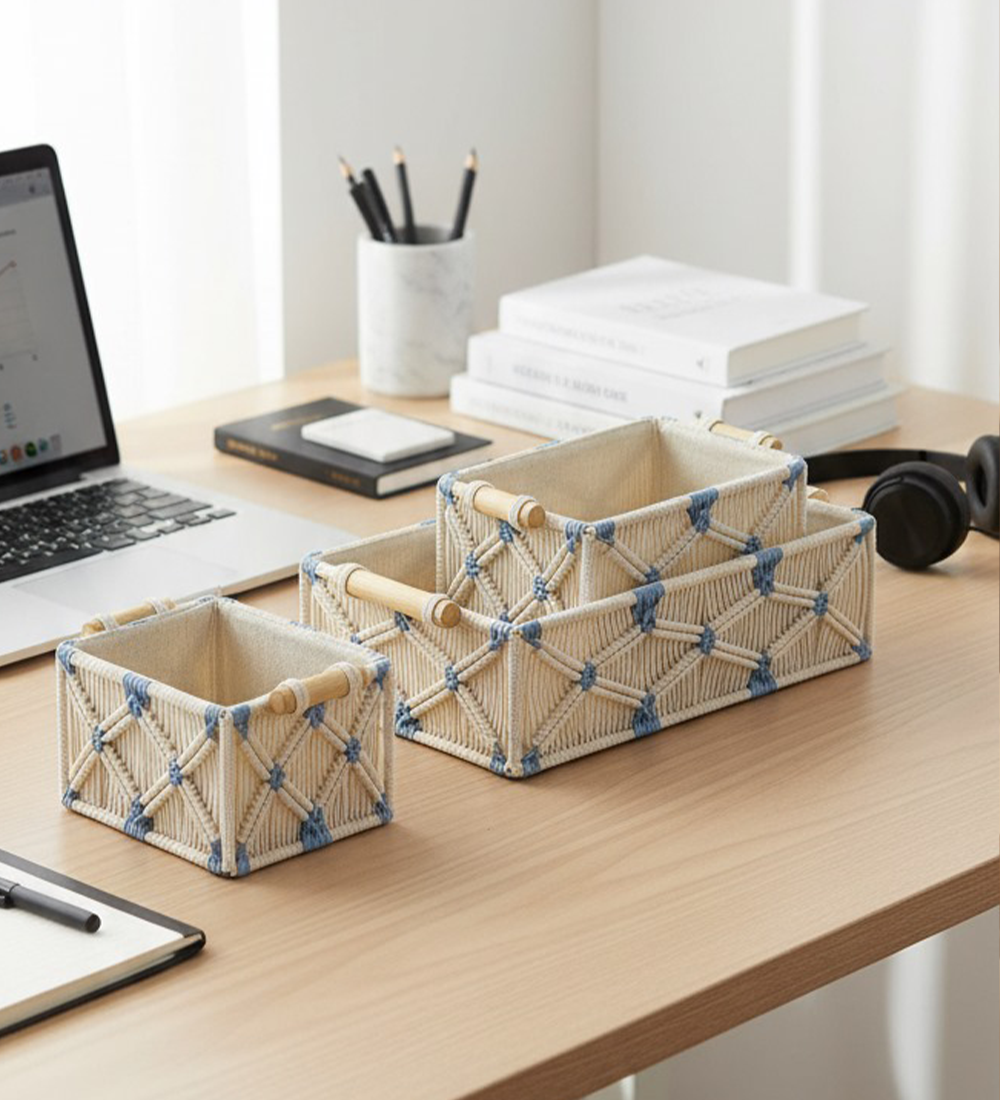 Handcrafted Macrame Basket Set of 3 | Cotton Storage & Home Organizer