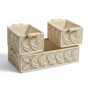 Handcrafted Macrame Basket Set of 3 | Cotton Storage & Home Organizer
