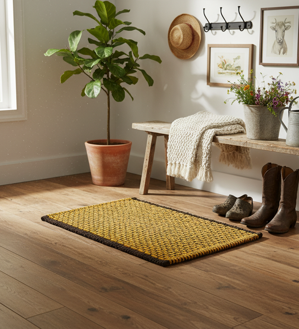 Poly Cotton Woven Door Mat – Mustard & Brown Pattern (16”x24”) - Image 2