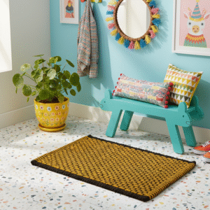 Poly Cotton Woven Door Mat – Mustard & Brown Pattern (16”x24”)