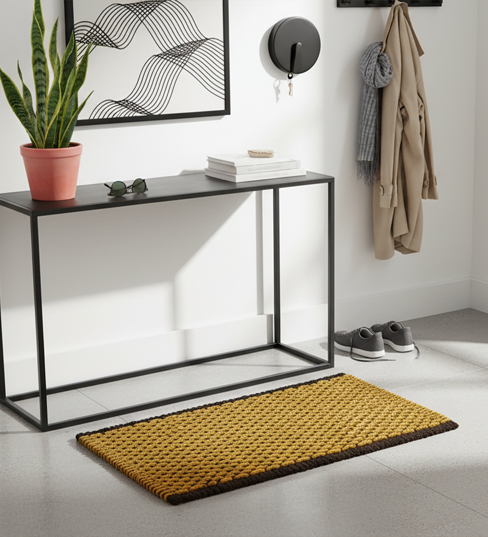 Poly Cotton Woven Door Mat – Mustard & Brown Pattern (16”x24”) - Image 3