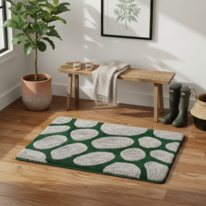 Microfiber Door Mat with Hot Melt Latex Backing – Green & Grey Pattern (16”x24”)