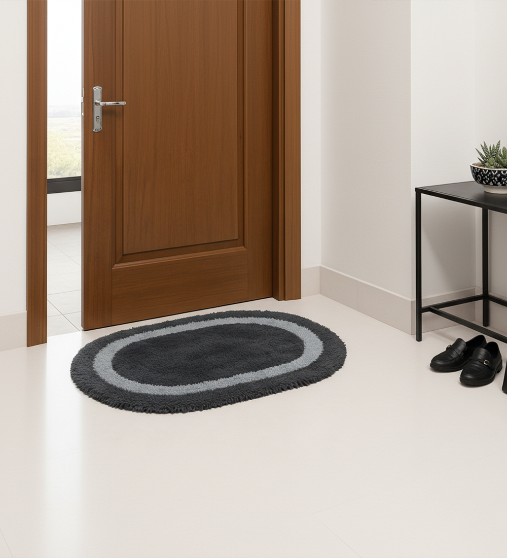 Poly Cotton Woven Oval Door Mat – Black & Gray (16”x24”) - Image 4