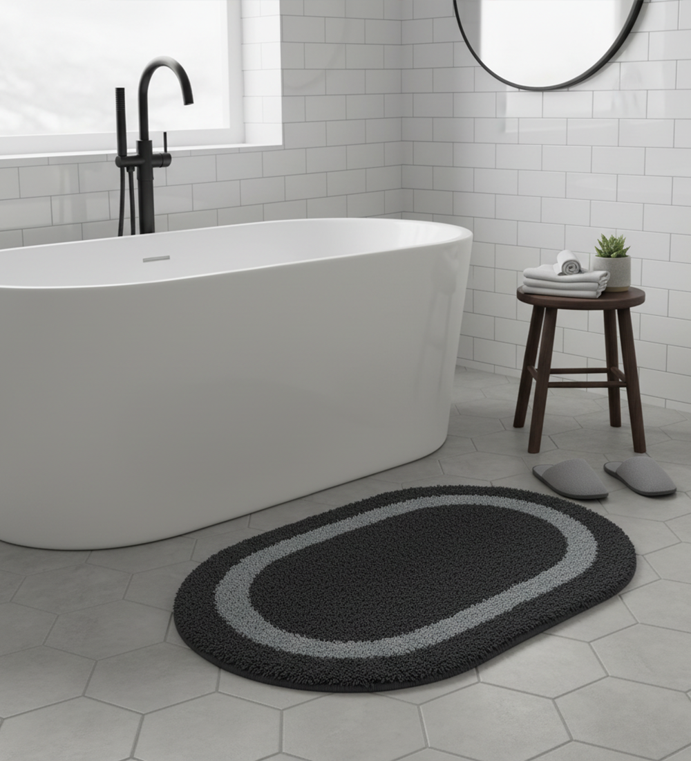 Poly Cotton Woven Oval Door Mat – Black & Gray (16”x24”) - Image 3