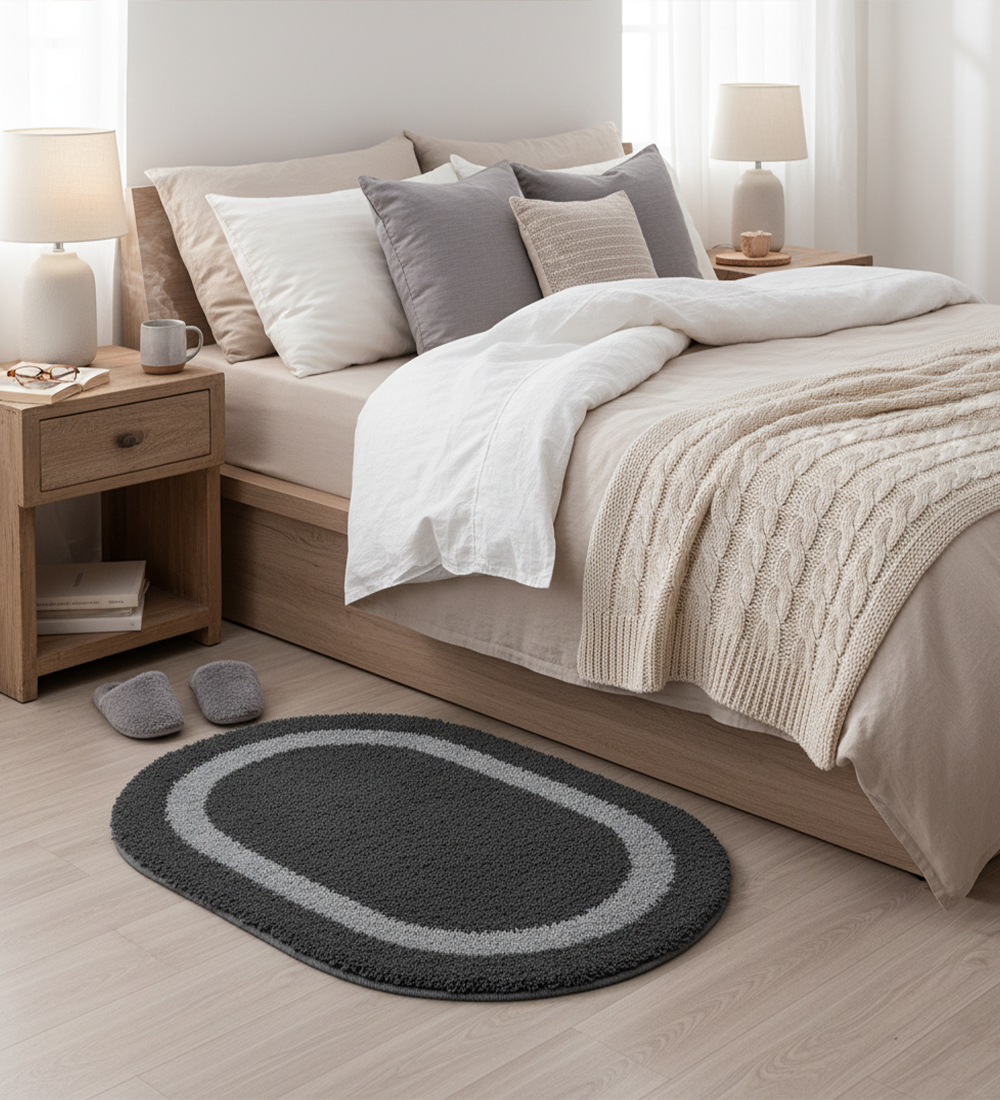 Poly Cotton Woven Oval Door Mat – Black & Gray (16”x24”) - Image 2