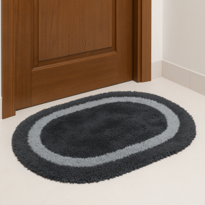 Poly Cotton Woven Oval Door Mat – Black & Gray (16”x24”)