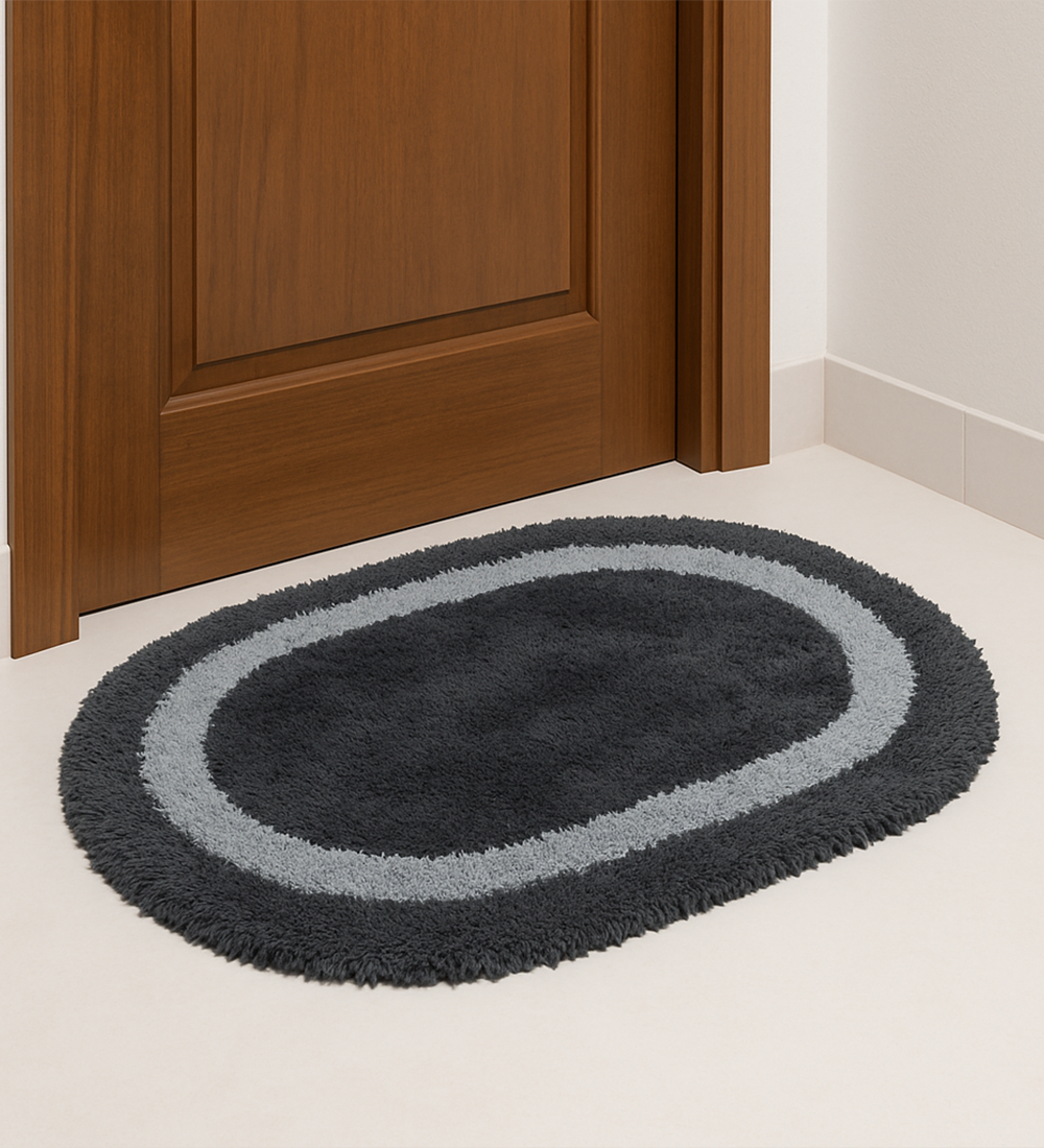 Poly Cotton Woven Oval Door Mat – Black & Gray (16”x24”)