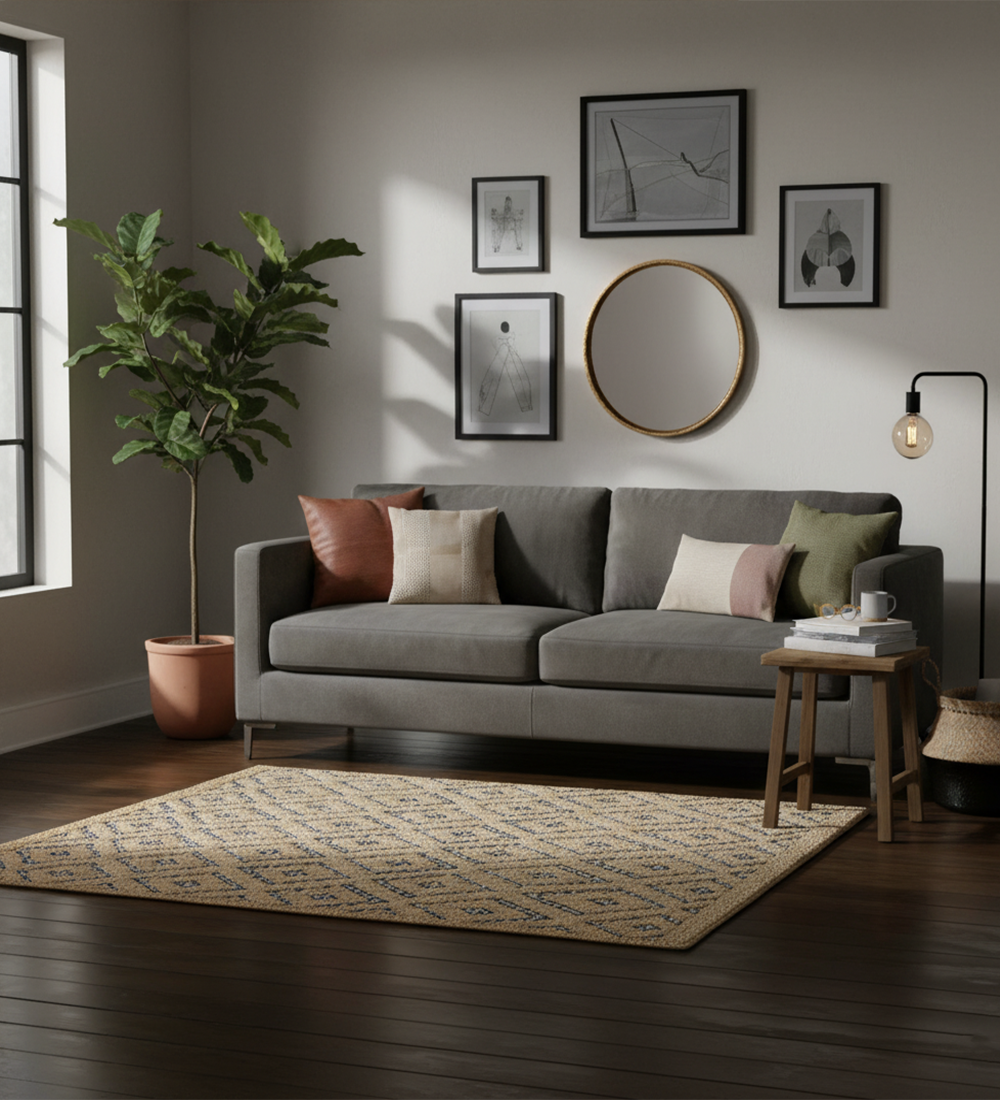 Poly Cotton Woven Diamond Door Mat – Jute Beige with Black & White Border (16”x24”) - Image 2