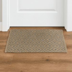 Poly Cotton Woven Diamond Door Mat – Jute Beige with Black & White Border (16”x24”)