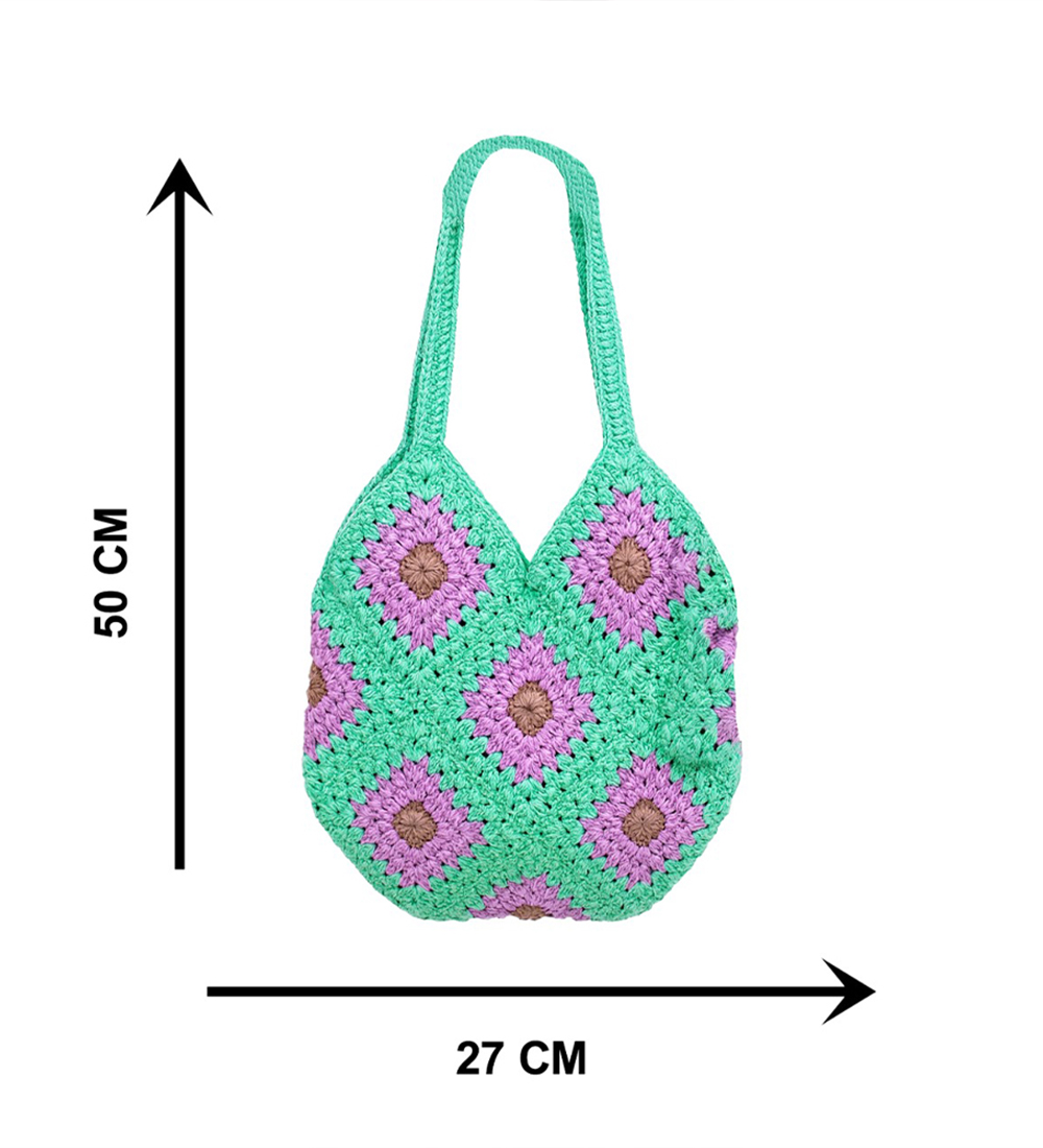 Handmade Crochet Diamond Tote Bag – Mint Green, Lavender & Natural | House n Goods - Image 3