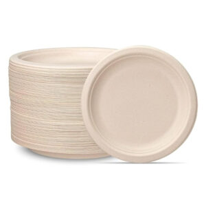 Eco-Friendly Disposable Bagasse Plates – 6” Beige, 50 Pack