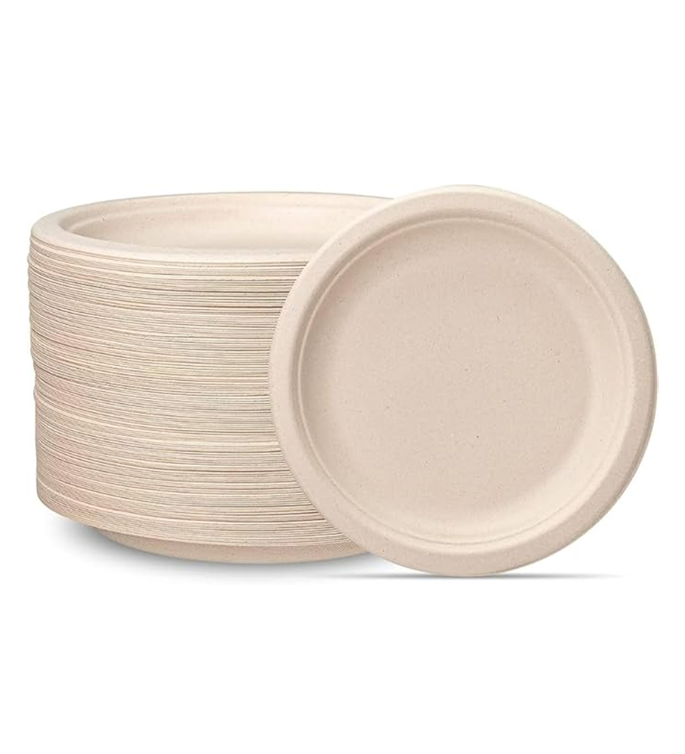 Eco-Friendly Disposable Bagasse Plates – 6” Beige, 50 Pack