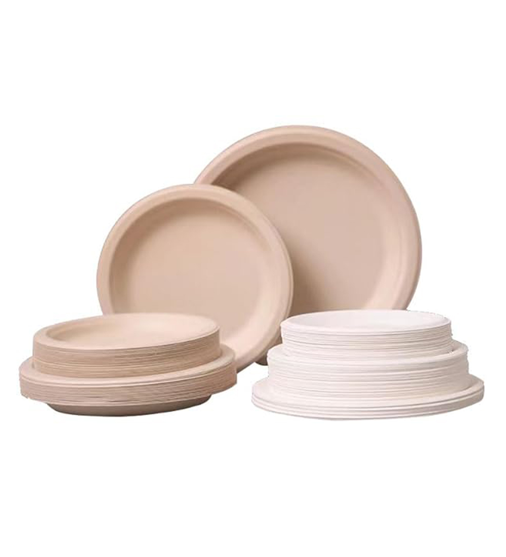 Eco-Friendly Disposable Bagasse Plates – 6” Beige, 50 Pack - Image 3