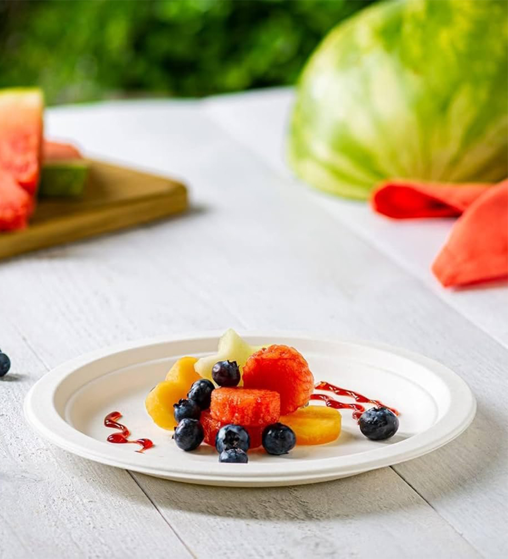 Eco-Friendly Disposable Bagasse Plates – 6” Beige, 50 Pack - Image 2