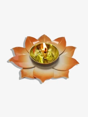Lotus Blossom Decorative Brass Diya – Multicolor Festival Home Decor Lamp