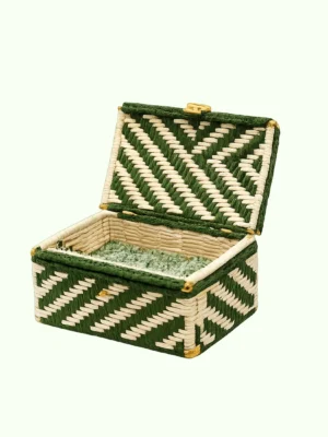 House n Goods Handwoven Green & Natural Zigzag Basket Box