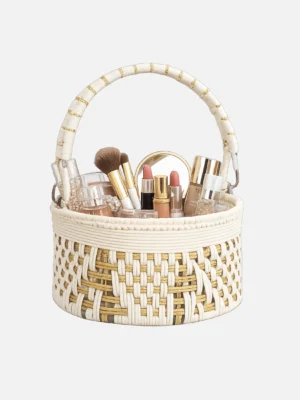 House n Goods Handwoven Macrame Basket with Gold Accents