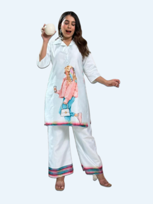 Vatican Figure Print Cotton Co-Ord Set for Women – Kurta & Palazzo (White)