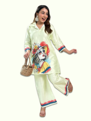 Vatican Figure Print Cotton Co-Ord Set for Women – Kurta & Palazzo (Pastel Green)