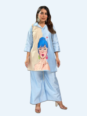 Vatican Figure Print Cotton Co-Ord Set for Women (Kurta & Palazzo)