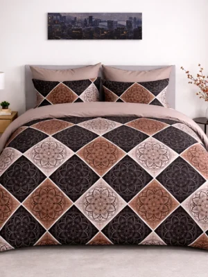 Brown & Black Geometric Double Bedsheet Set with 2 Pillow Covers