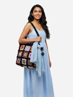 House n Goods Handcrafted Crochet Granny Square Tote Bag