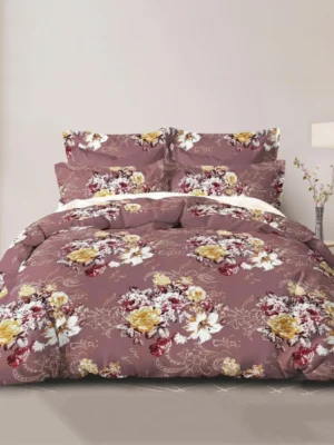 Mauve Floral Double Bedsheet Set with 2 Pillow Covers