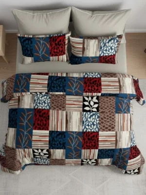 Multicolor Patchwork Double Bedsheet Set with 2 Pillow Covers