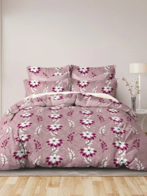 Dusty Pink Floral Double Bedsheet Set with 2 Pillow Covers