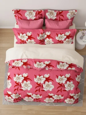 Rose Pink Floral Double Bedsheet Set with 2 Pillow Covers