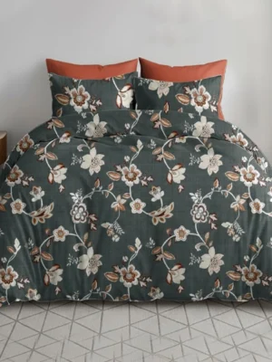 Teal Green Floral Double Bedsheet Set with 2 Pillow Covers