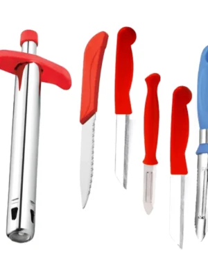 6-Piece Stainless Steel Kitchen Tool & Knife Set – Coconut Driller, Knives & Vegetable Peeler Combo