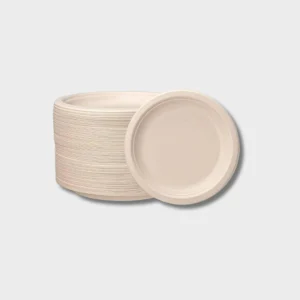 Eco-Friendly Disposable Bagasse Plates – 6” Beige, 50 Pack
