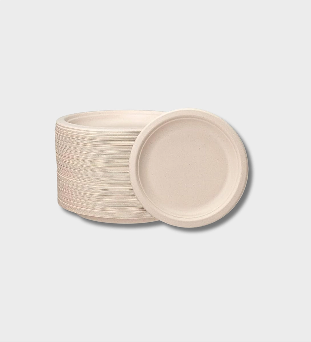 Eco-Friendly Disposable Bagasse Plates – 6” Beige, 50 Pack